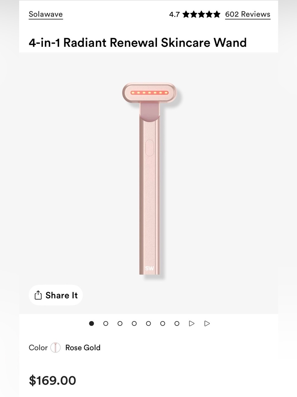 Solawave 4-in-1 Radiant Renewal Skincare Wand - Rose Gold